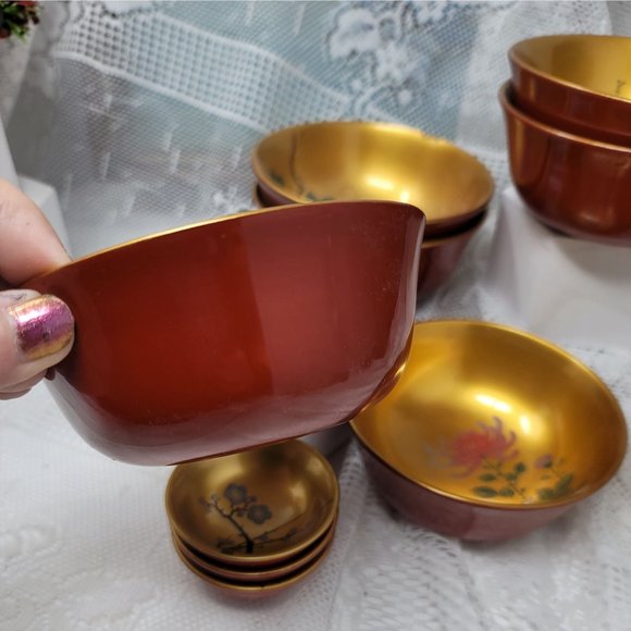 Vintage Wood Lacquer Bowl Set 11 Pc Set SZK - Picture 2 of 16
